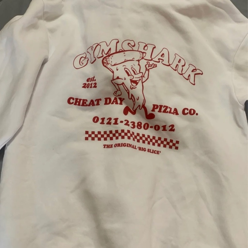 Brand new, never worn white and red pizza Gymshark hoodie. Oversized